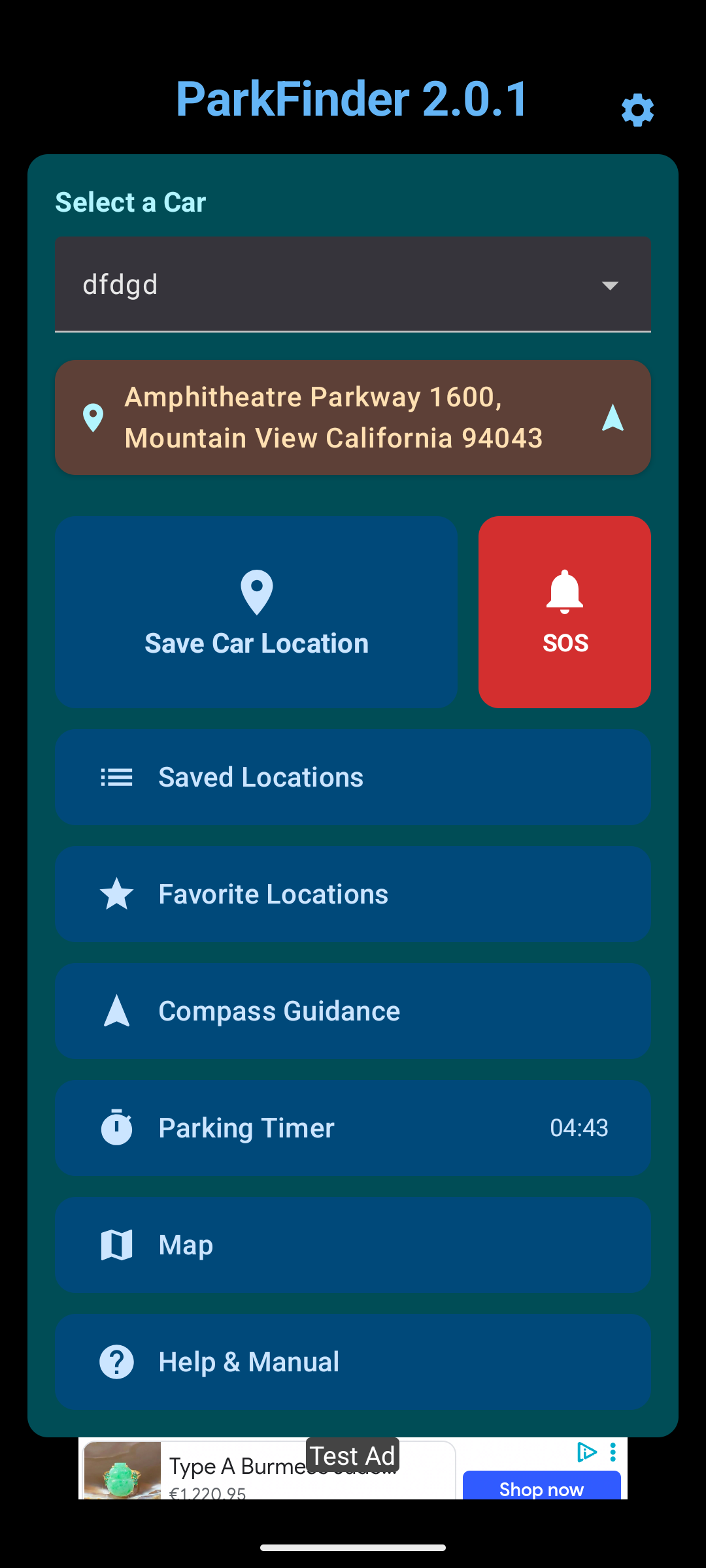 ParkFinder Dark Mode Screenshot 1