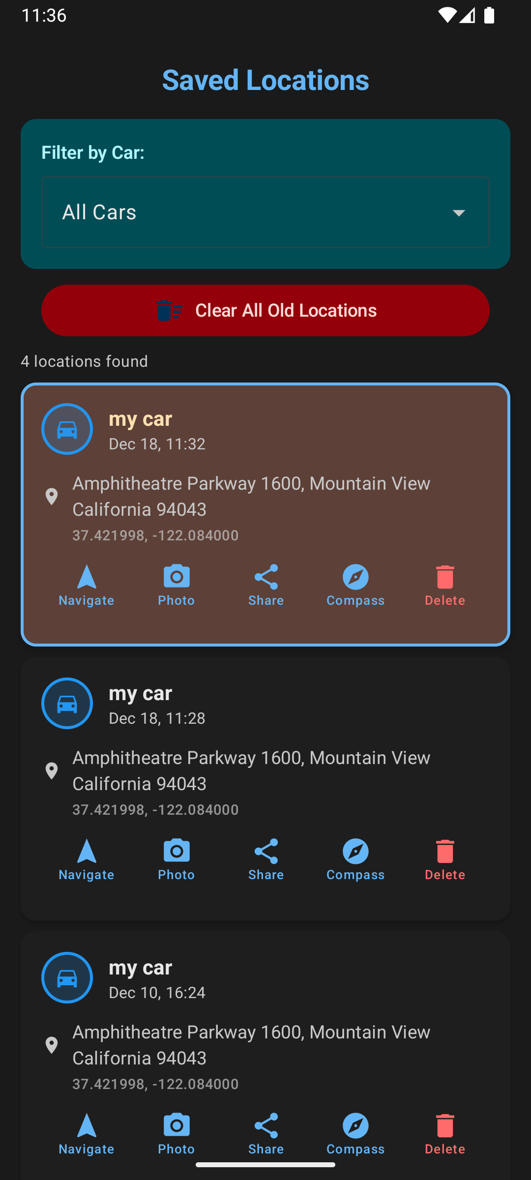 ParkFinder Dark Mode Screenshot 2